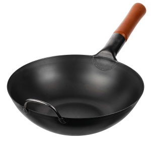 11,8-inch (30cm) Pre-Seasoned Black Carbon Steel Wok with Flat Bottom