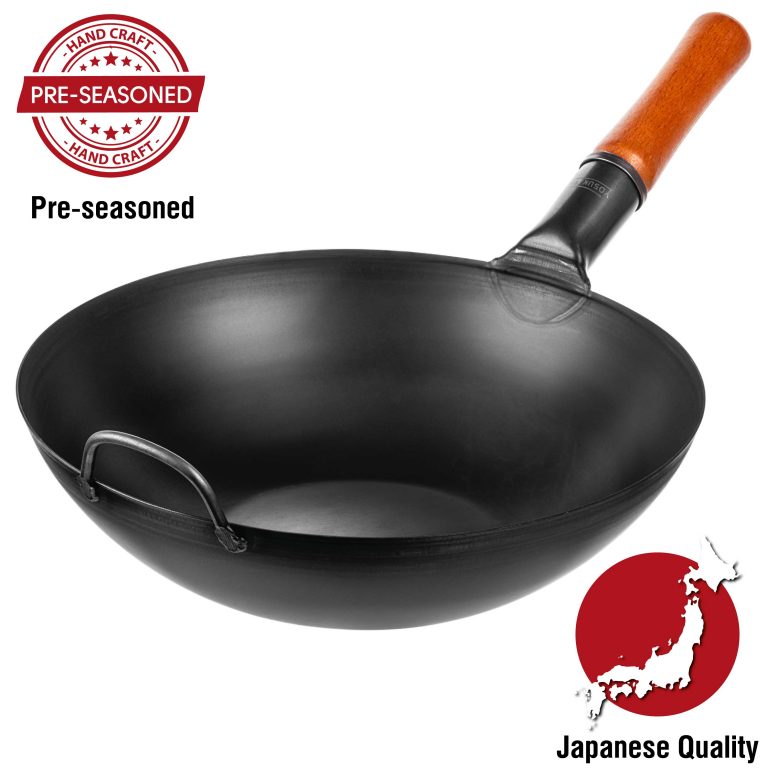 Yosukata 13.5″ Black Carbon Steel Wok Pan