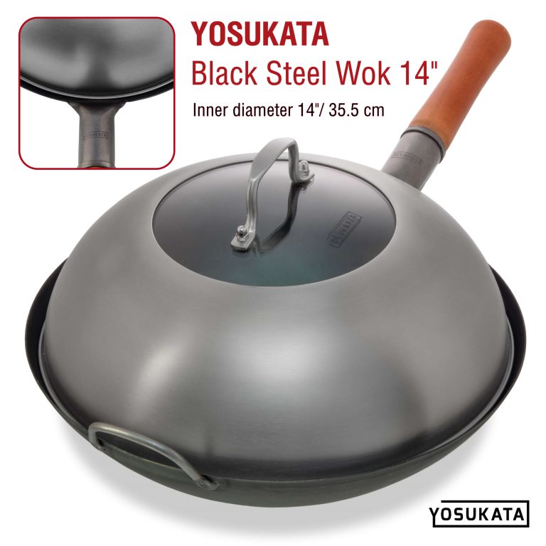 Yosukata Wok Lid (13,6-inch, Stainless Steel, Tempered Glass Insert)