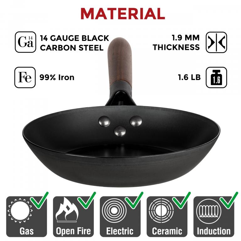 Yosukata Skillet Pan 20 cm (7,9-inch, Black Carbon Steel, Pre-Seasoned)