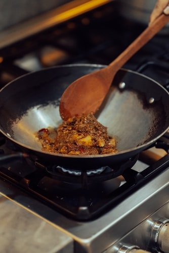 Stir-frying in a wok