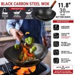 Small Yosukata 11,8-inch (30cm) Pre-Seasoned Black Carbon Steel Wok with Flat Bottom