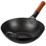 Small Yosukata 11,8-inch (30cm) Pre-Seasoned Black Carbon Steel Wok with Flat Bottom