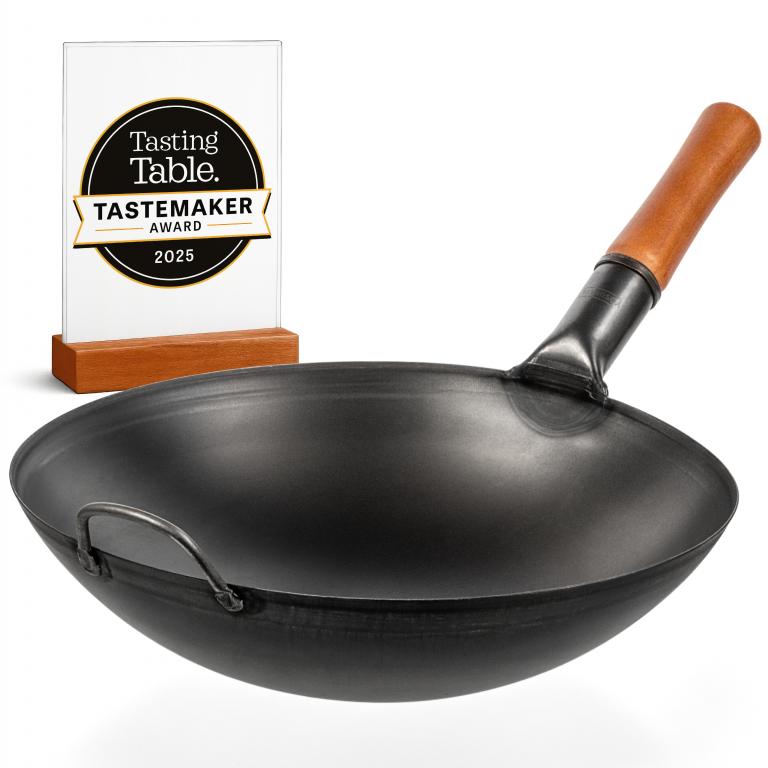 Yosukata Black Carbon Steel Wok 14-inch+Spatula and Ladle Set