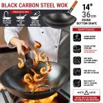 Small Yosukata 14-inch (36cm) Pre-Seasoned Black Carbon Steel Wok with Round Bottom