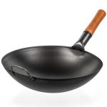 Small Yosukata 14-inch (36cm) Pre-Seasoned Black Carbon Steel Wok with Round Bottom