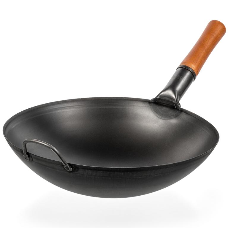 Yosukata 14-inch (36cm) Pre-Seasoned Black Carbon Steel Wok with Round Bottom