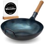 Small Yosukata Blue Carbon Steel Wok 13,5-inch (34cm)+Stainless Steel Wok Lid