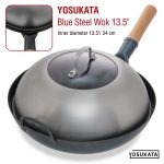 Small Yosukata 12,8-inch (32,5 cm) Stainless Steel Wok Lid with Tempered Glass Insert