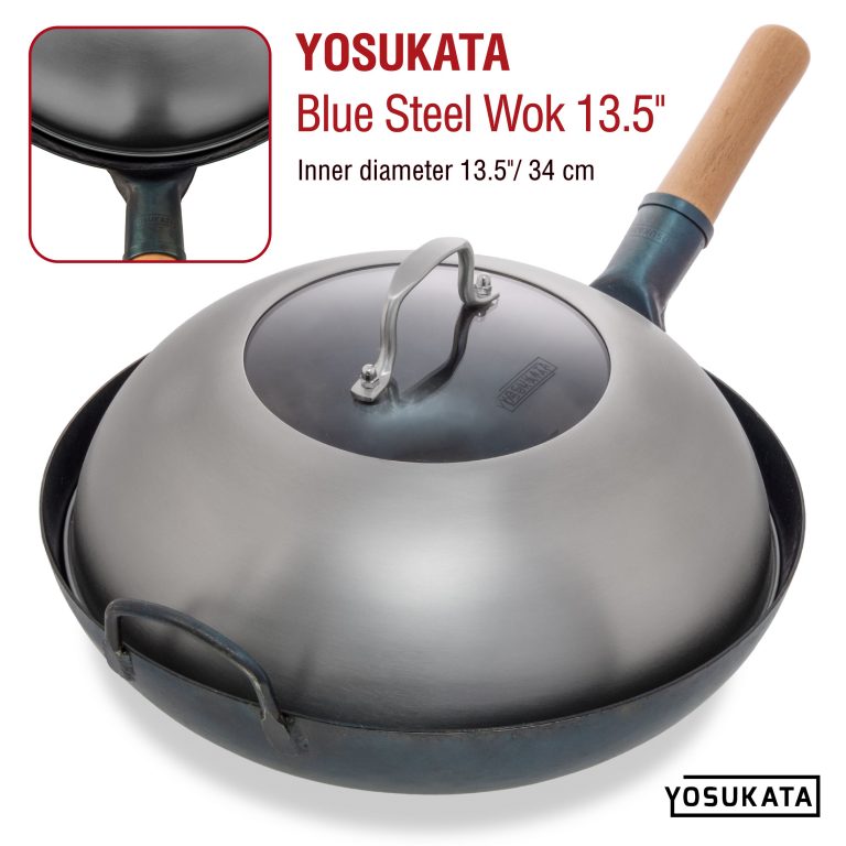 Yosukata Wok Lid (12,8-inch, Stainless Steel, Tempered Glass Insert)