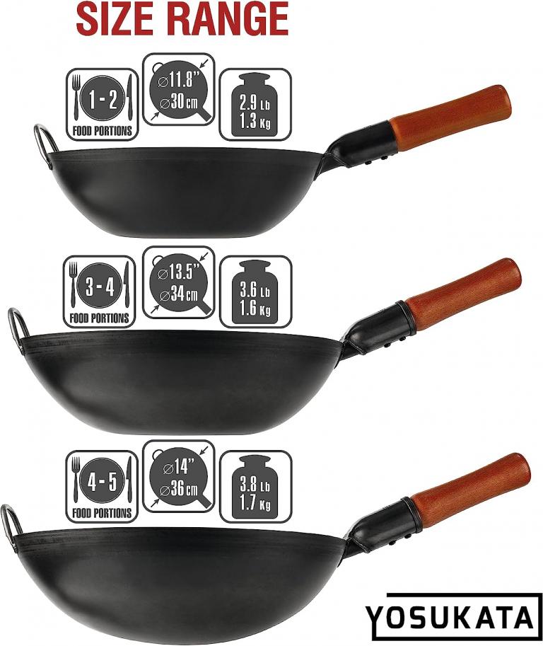 Yosukata 14″ Black Carbon Steel Wok Pan