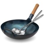 Small Yosukata Blue Carbon Steel Wok 13,5-inch+Spatula and Ladle Set