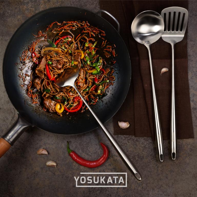 Yosukata 17-inch (43 см) Utensils Wok Set (Spatula & Ladle & Turner Stainless Steel)